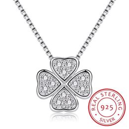 Chains Real 925 Sterling Silver Jewellery Love Clover Necklaces & Pendants Rhinestones Fashion Choker Maxi Necklace Women Collar2440