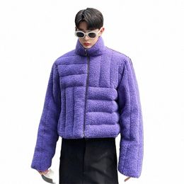 iefb Lamb Wool Cott Men Coat Short Thick 2023 Korean Fi Zipper Stand Collar Casual Solid Color Male Jacket 9A6010 o4oh#