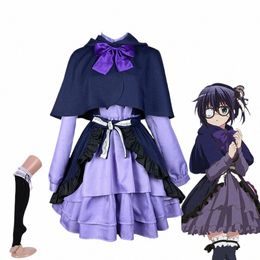 anime Love Chunibyo Other Delusis Takani Rikka Cosplay Costume Lolita Maid Purple Dr Bow Cloak Halen Girl Uniform u4MQ#