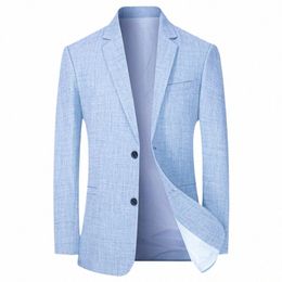 sky Blue Men's Suit Jacket Thin Blazers Spring Autumn Solid Busin Formal Wear Men Clothing Wedding Coat Oversize 4XL i6CI#