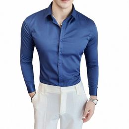 men's Casual Stretchy Bamboo-fiber Lg Sleeve Dr Shirts Pocketl Standard-fit Formal Busin Work Office Easy Care Shirt u6fm#