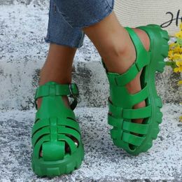 Sandals Womens Shoes 2024 Fashion Single Button Summer Closed Sole Solid Platform Waterproof Compact H240328