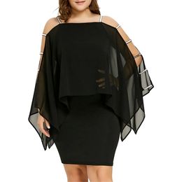 Womens Plus Size Ladder Cut Overlay Asymmetric Chiffon Strapless Mini Dress vestidos de mujer casual vestido 240312