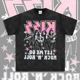 designer t shirt mens polo 2022 new rock band kiss wash short sleeve T-shirt round neck let me go mask Pink Label