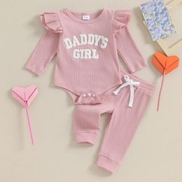 Clothing Sets Daddys Girls Baby Clothes 3 6 9 12 18 Month Ribbed Romper Ruffle Long Sleeve Pants Born Outfits Set