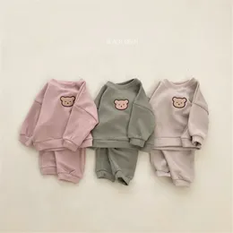 Clothing Sets VISgogo Toddler Spring Autumn Korean Bear Embroidered Sweater Pants Two Piece Suit Baby Boy And Girl Casual Tracksuit