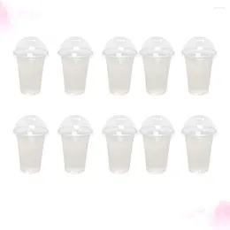 Disposable Cups Straws 100 Pcs Plastic Water Glasses Milk Tea Dome Lids Clear Juice Iced Coffee Mug