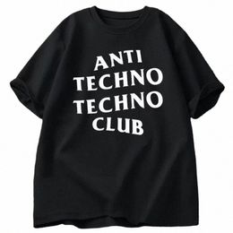 anti Techno Techno Club T-shirt Funny Cott Man Clothes Casual Harajuku Oversized Graphics T Shirt Men Clothing Streetwear 58SC#