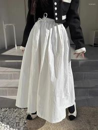 Skirts SuperAen 2024 Korean Chic Spring Style Simple Lace Up High Waist A-line Umbrella Skirt Solid Color Long