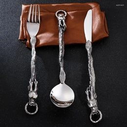 Dinnerware Sets Cutlery Set Chinese Zodiac Dragon Crafts Western-style Knife And Fork Spoon Trend Punk Wind Stainless Steel Portable