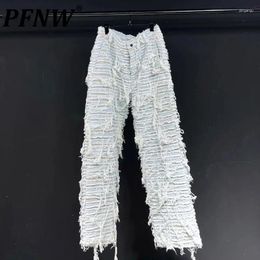 Men's Jeans PFNW 2024 Summer Ins Fashion For Men Solid Colour High Waist Straight Horizontal Stripe Denim Pants Tide 21F3530