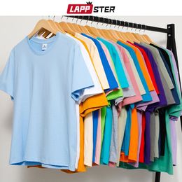 LAPPSTER Summer Harajuku Graphic Solid T Shirts Colorfuls 100% Cotton White Classical Tee Male Short Sleeve O-Neck Tops 240318