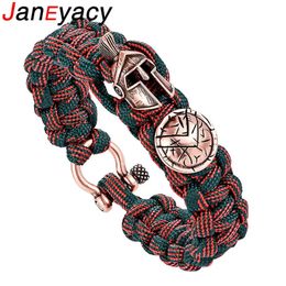 Janeyacy Brave Outdoor Survival Bracelet Mens Spartan Helmet Umbrella Rope Bracelets Pulseira Masculina Skull nylon Bracelet 240325