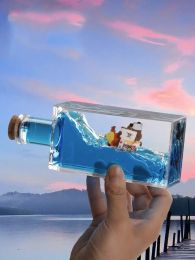 Miniatures 3D Ship Fluid Drift Bottle One Piece Floating Boat Ornament Thousand Sunny Ship Going Merry Boat Decompression Toy Birthday Gift