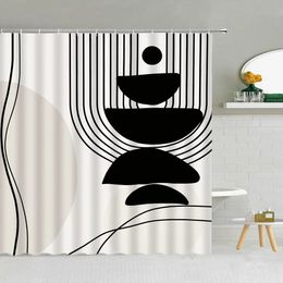 Black and White Shower Curtain Abstract MidCentury Modern Minimalist Geometric Line Art Aesthetic Vintage Bathroom Decoration 240328