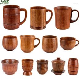 Cups Saucers Creative Wooden Cylindrical Water Cup Handmade Jujube Wood Handle Beer Tea Coffee Milk Kitchen Bar Drinkware