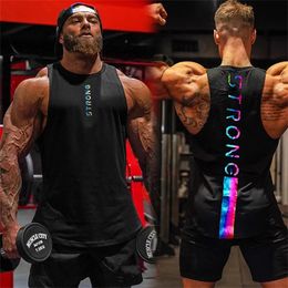 2024 Summer Men Fashion Trend Cool Undershirt Fitness Outdoor Sports Vest Muscle Gym Loose Cotton Black Sleeveless Shirt 240323