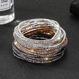 Bangle 5Pcs/Lot Elastic Crystal Bracelets 2mm Charming Gold Color Rhinestones Metal Bracelet Jewelry DIY Gift