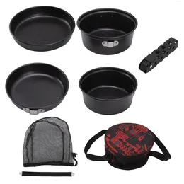 Cookware Sets Camping Cooking Pot Pan Open Fire Stackable Prevent Stick With Tote Bag For Hiking