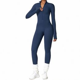 spring Fleece Women's One-piece Yoga Pants Lg-sleeved Warm ski Overalls Outerwear High Elastic Cycling Bodybuilding Bodysuit H3Xn#