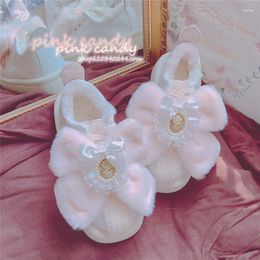 Casual Shoes Custom Kawaii Furry Bow Women Platform Chunky Sneakers Lolita Ladies Warm Winter Plush Comfortable Cotton For