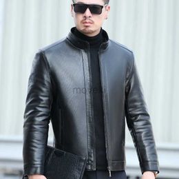 Men's Leather Faux Leather YXL-831 Autumn and Winter Mens Middle-aged Youth Casual Natural Leather Jacket Stand Collar Fur Fashion Black Brown 240330