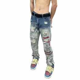 2022 Vintage Skinny Jeans Men Streetwear Destroyed Ripped Jeans Homme Hip Hop Broken Pencil Biker Denim Pants Hole WP013 u0wa#