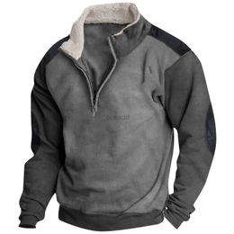 Men's Hoodies Sweatshirts Tops Contrast Oversized Clothing Stand Collar Warm Sweatshirts Vintage Mens Zipper Pullover Fall Winter Long Sleeve Pullover 24328