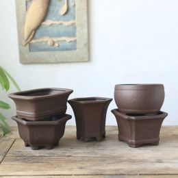 Planters Black Pottery Earthen Burn Ceramic Crafts Flowerpot Plum Orchid Bamboo Chrysanthemum Succulent Plant Pot Breathable Vase Decor