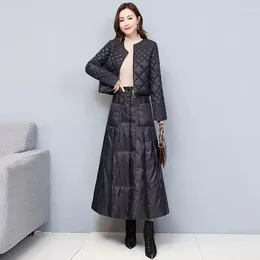 Work Dresses Down Cotton Coat Skirt Suit 2024 Women's Autumn And Winter High Waist A-line Fashion Two-piece