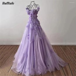 Party Dresses Bafftafe Fairy Lavender Sparkly Tulle Prom 3D Flowers Appliques Lace Women Evening Dress Formal Occasion Gowns