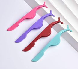 Fake Lash Applicator Pink Purple Red Light Green Eyelash Tweezers Clip Beauty Makeup Tool Eyelash Curler6372810