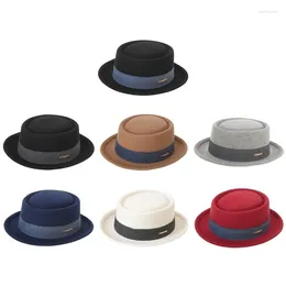 Berets Vintage Fedora Hat For Women Men With Roll Trim Panama Magician Woolen Felt Cosplay Costume 1920s Party