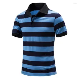 Men's Polos Summer Polo Shirt Men Short Sleeve Fashion Stripe Mens Turn Down Collar Daily Casual Breathable Tops Tees