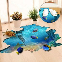 Stickers Underwater World Floor Stickers 3D Sea Fish Turtle Ceramic Tile Sticker Living Room Decoration Floor Decal