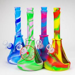 Newest Silicone Bong Pipes Kit Cone Hookah Waterpipe Bubbler Glass Philtre Handle Bowl Portable Dry Herb Tobacco Cigarette Holder Smoking Handpipes DHL