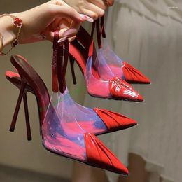 Dress Shoes High-heeled 2024 Pointed Toe Shallow Mouth Color Matching Strap Slingback Single Stiletto Sexy Women