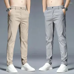 Men's Pants Summer Ultra-thin Casual Trousers Slim Straight Elastic Ice Silk Sports Jogging Fashion Korean Black Khaki Green
