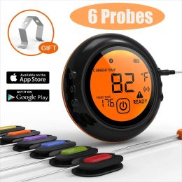 Gauges Wireless Bluetooth BBQ Thermometer For Meat Grill Barbecue Food Cooking Smoker Digital Thermometer Remote Range 100M 6 Probes