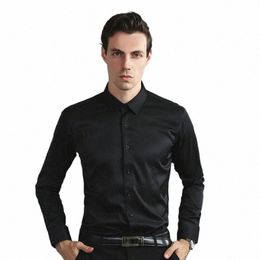 soft Comfortable Lg Sleeve Shirt Breathable Slim Fit Social Busin Fi Men's Shirt Black White Blue Purple Grey Wine Red V0sR#