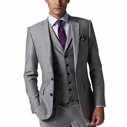 high Quality Men Suits Gray Fi Notch Lapel Two Butts Male Blazer Busin Casual Wedding Tuxedo Solid Color 3 Piece Slim q5WC#