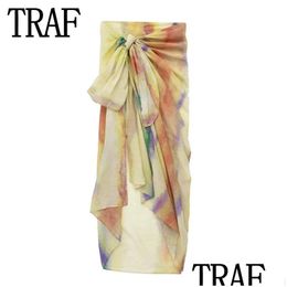 Urban Sexy Dresses Skirt Traf 2023 Woman Pareo Tie Dye Print Wrap Midi Summer Beach Women Fashion High Waist Streetwear Womens Skirts Otmpl