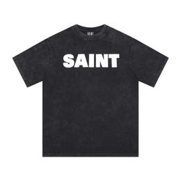 Men's T-Shirts Washed Black Saint Michael Loose T-Shirt Men Women Top Quality Print Tees Cotton Short Sleeve T Shirt J240322