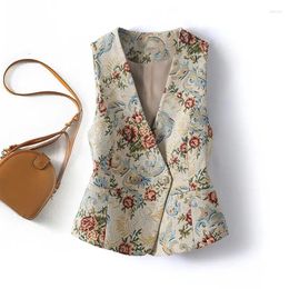 Women's Vests Design Double Breasted Jacquard Vest Short 2024 Spring Chinese Retro Waist Sleeveless Trendy