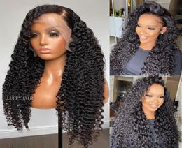 Long Sassy Curly Silk Base Human Hair Wigs with Baby Hair Gluelesss Brazilian Excoit Kinky Curly PU Silk Base Wigs for Women1026173