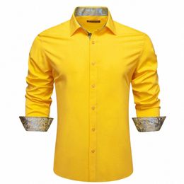 Camicie da uomo di lusso con maniche Lg in seta giallo oro solido Paisley Slim Fit camicette maschili primavera autunno Casaul Top Barry Wang J1T3 #