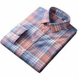 men's Flannel Plaid Lg Sleeve Heavy Cott Shirt Single Chest Pocket Comfortable Standard-fit Casual Gingham Check Shirts 11T4#