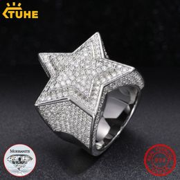 С боковыми камнями Tine Jewelry VVS1 Сертификат Звездные кольца для мужчин 925 Серебряный серебро хип -хоп 2302142791