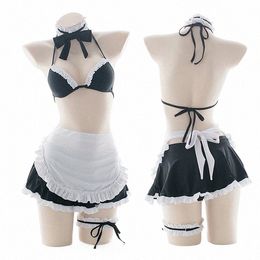 womens Cute Anime Maid Costume Lingerie Lolita Japanese Schoolgirl Uniform Maid Outfit Cosplay Bra Panty Skirt Necklace Leg Ring z6nj#