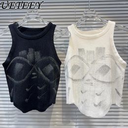 Women's Tanks 2024 Spring Summer Hand-Painted Graffiti Design Slim Fit Slimming Round Neck Knitted Vest Camisole Women Sleeveless Top Y2k